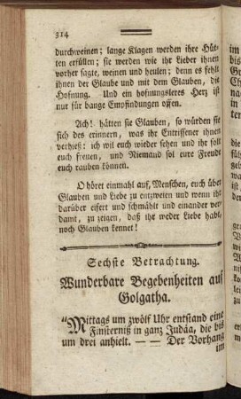 Sechste Betrachtung. Wunderbare Begebenheiten auf Golgatha.