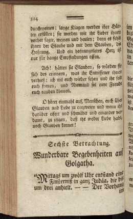 Sechste Betrachtung. Wunderbare Begebenheiten auf Golgatha.