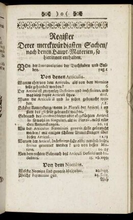 Register. Derer merckwürdigsten Sachen / nach denen Haupt-Materien, so hierinnen enthalten