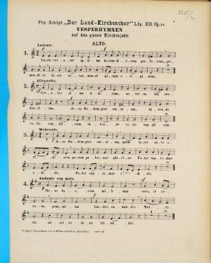 43 Vesper-Hymnen : für die bewegl. u. unbewegl. Feste d. ganzen Kirchenjahres ; mit 3 oder 4 Singstimmen, 2 Violinen, Violon, 2 Hörner u. ausges. Orgel ; op. 58