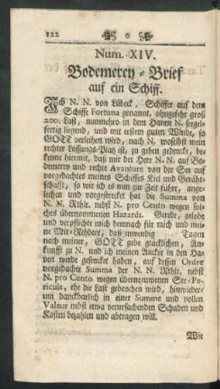 Num. XIV. Bodemerey-Brief auf ein Schiff