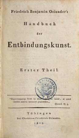 Friedrich Benjamin Osiander's Handbuch der Entbindungskunst, 1,2