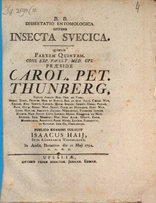 Diss. entomol. sistens insecta Suecica
