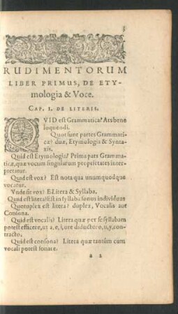 Rudimentorum Liber Primus, De Etymologia & Voce.
