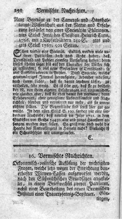 Oekonomisch-politische Auflösung der wichtigsten Fragen, welche jetzo wegen der Einrichtung dauerhafter Witwen-Cassen aufgeworfen werden.