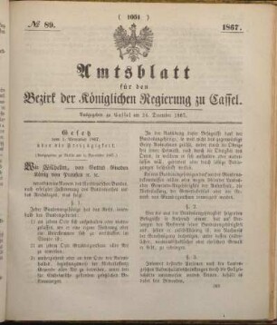 № 89. Ausgegeben zu Cassel am 24. December 1867.