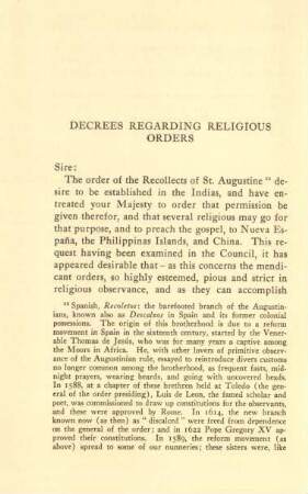 Decrees regarding religious orders