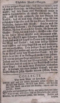 Collecte Vor dem Altar zu sprechen.