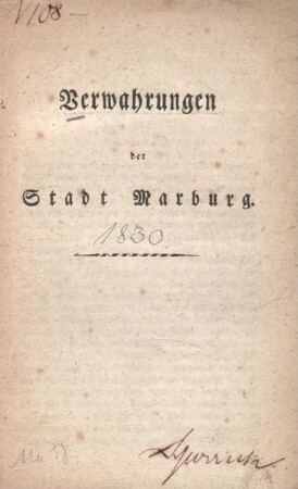 Verwahrungen der Stadt Marburg