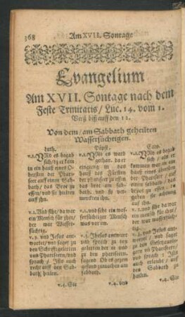 Evangelium Am XVII. Sontage nach dem Feste Trinitatis