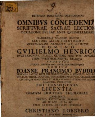 Defensio Doctrinae Orthodoxae De Omnibvs Concedenda Scriptvrae Sacrae Lectione Occasione Bvllae Anti-Qvesnellianae
