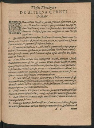 Theses Theologicae De Aeterna Christi Deitate.