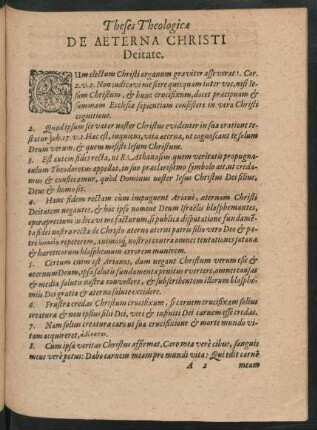Theses Theologicae De Aeterna Christi Deitate.