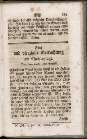 Fünf und vierzigste Betrachtung am Chorfreytage. Von dem Tode Jesu Christi.