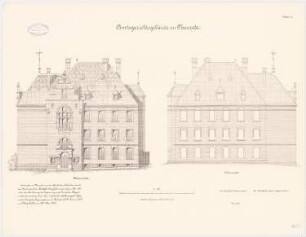Amtsgericht und Gefängnis, Neurode: Gericht: Aufriss Ostansicht, Westansicht 1:100