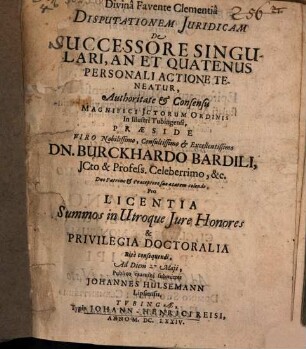 Disp. iur. de successore singulari, an et quatenus personali actione teneatur