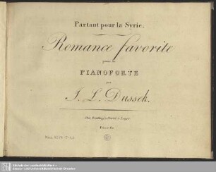 Partant pour la Syrie. Romance favorite pour le Pianoforte