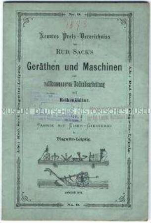 Preisliste über landwirtschaftliche Geräte und Maschinen