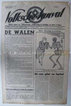 Wochenzeitung der belgischen Nationalsozialisten "Volksche Aanval" u.a. über Wahlen in Belgien