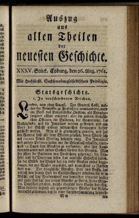 XXXV. Stück. Coburg, den 26. Aug. 1761.