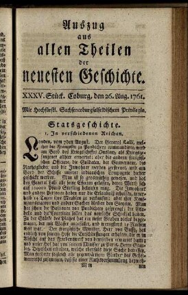XXXV. Stück. Coburg, den 26. Aug. 1761.