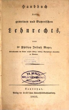 Handbuch des gemeinen und Bayerischen Lehenrechts