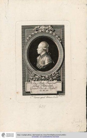 Son Altesse Imperiale Paul Petrovitch, Grand Duc de Russie etc. etc. etc. [Paul ]. J[ohann] E[rnst] Mansfeld sc[ulpsit]. Wien: Artaria [vor 1796]