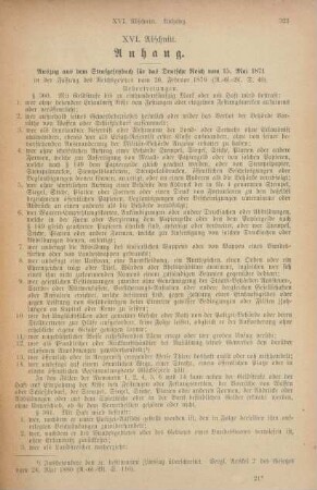 XVI. Abschnitt. Anhang