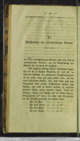 VI. Konstruktion der oberschlächtigen Gerinne