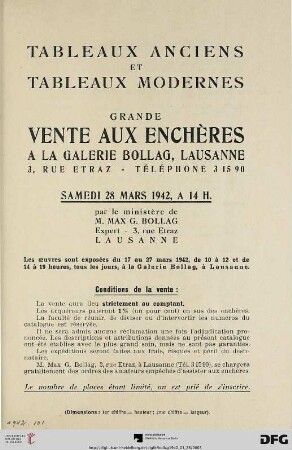 Tableaux anciens et tableaux modernes : grande vente aux enchères samedi 28 mars 1942