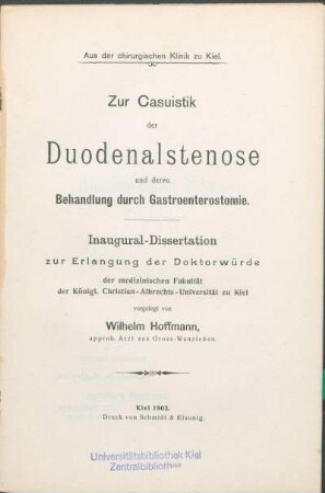 Zur Casuistik der Duodenalstenose und deren Behandlung durch Gastroenterostomie