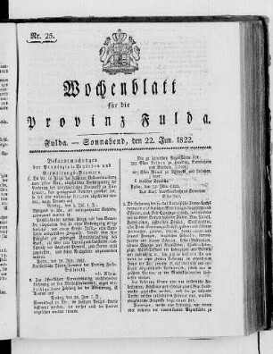 Nr. 25, Ausgabe vom 22. Juni 1822