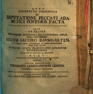 Diss. theol. de imputatione peccati Adamitici posteris facta
