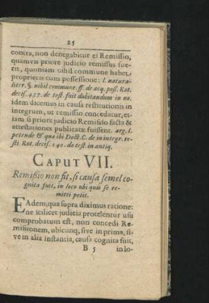 Caput VII. Remissio non sit, si causa semel cognita fuit, in loco ubi quis se remitti petit.