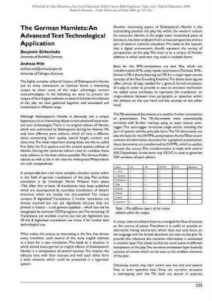 The German Hamlets: An Advanced Text Technological Application