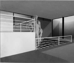 Entwurf zur Erweiterung des Ernst-von-Hülsen-Hauses (3. Preis des Architektenwettbewerbs, Nr. 24) — Erweiterungsbau an der Gartenseite. Innenansicht: Fläche Kouros von Samon