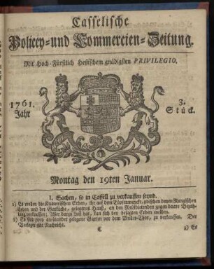 3. Stueck, Montag den 19ten Januar 1761