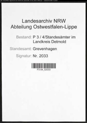 Sterberegister Standesamt Grevenhagen