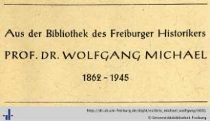 [Provenienz]: Michael, Wolfgang