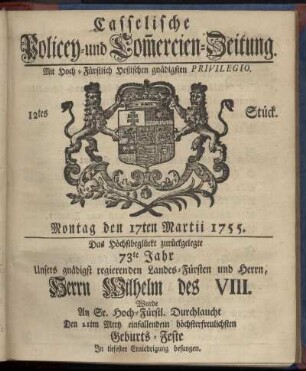 12tes Stueck, Montag den 17ten Martii 1755