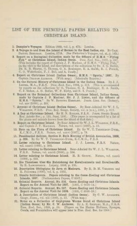 List of the principal papers relating to Christmas Island
