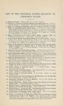 List of the principal papers relating to Christmas Island