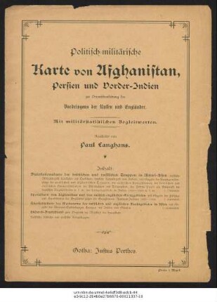 Politisch-militärische Karte von Afghanistan, Persien und Vorder-Indien : zur Veranschaulichung des Vordringens der Russen und Engländer