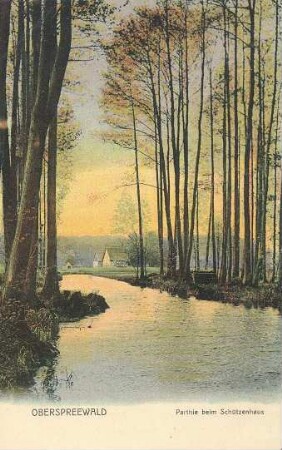Partie beim Schützenhaus in Oberspreewald : Landschaft - Spreewald. Ort: Błóta / Spreewald. Partie beim Schützenhaus in Oberspreewald. Colorierte Postkarte