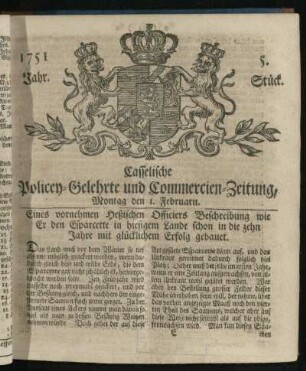 5. Stueck, Montag den 1. Februarii 1751