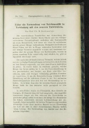 Ueber die Verwendung von Natriumsulfit in Verbindung mit den neuen Entwicklern