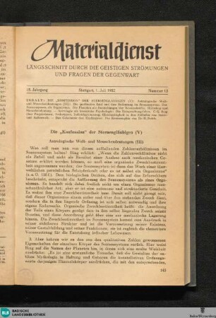 Materialdienst : Längsschnitt durch die geistigen Strömungen und Fragen der Gegenwart