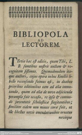 Bibliopola Ad Lectorem
