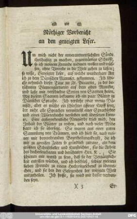 Nöthiger Vorbericht an den geneigten Leser.