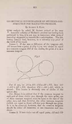 Geometrical investigation of Steiner's construction for Malfatti's problem.